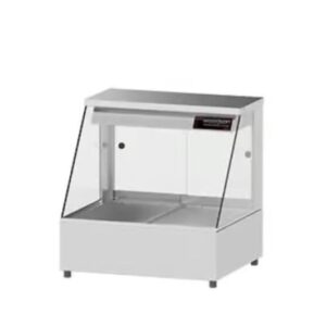 The WOODSON 2 MODULE STRAIGHT GLASS BAIN MARIE W.HFS22 features stainless steel, a glass front and sides, two food compartments, and an upper right control panel—perfect for Melbourne catering with its modern, clean design for any food service setup. MRCE